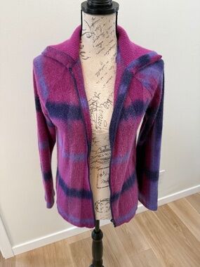 Alpha Massimo Rebecchi Angora Italian Wool Plaid Zip Jacket Pink Purple 44